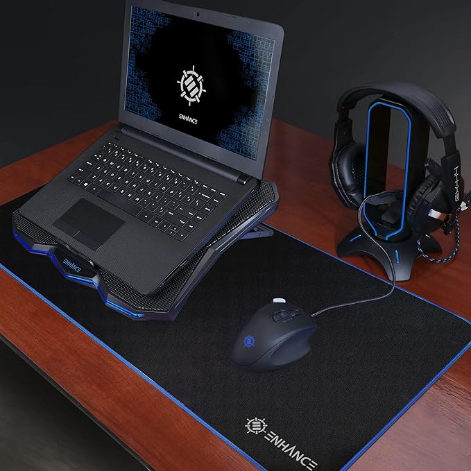 ENHANCE Cryogen 5 Gaming Laptop Cooling Pad Stand - Laptop Cooler with 7 Adjustable Height Settings &amp Dual USB Ports up to 17 inches - 1 Ultra Quiet High Performance LED Fan 800 RPM - Blue