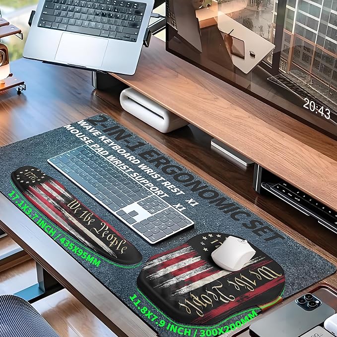 2-in-1 Ergonomic Set Wave Keyboard Wrist Rest and Massage Slope Mouse Pad Wrist Support Rebound Memory Foam for Relieve Carpal Tunnel Syndrome and Wrist Pain (Flag)