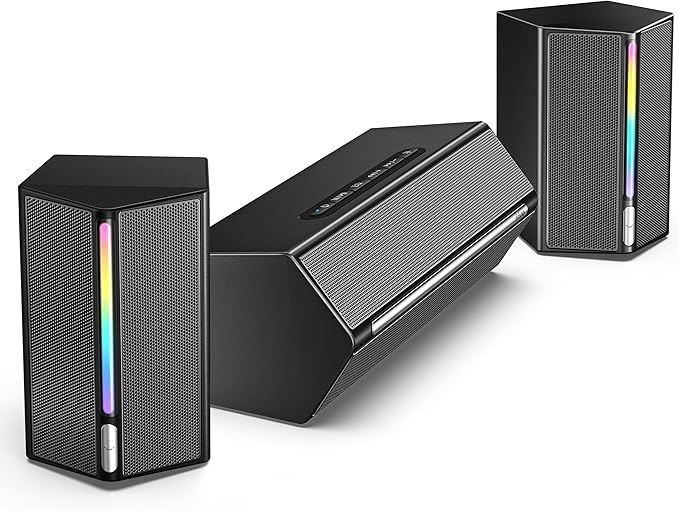 FIFINE Computer Speakers System with Subwoofer Gaming Speaker for PC with RGB Volume Control Monitoring 3.5mm Aux Input AC Powered Speakers for Desktop Mobile TV-AmpliGame A22