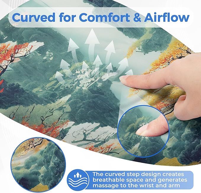 Ergonomic Mouse Pad with Wrist Support Memory Foam Wrist Rest for Pain Relief &amp Carpal Tunnel Non-Slip Base for Office Computer PC Laptop (12x8x1.2inch Japanese Forest)