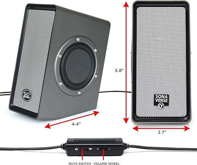 GOgroove Computer Speakers for Desktop PC USB Powered Plug and Play 3.5mm AUX Compact Design Volume Knob Sound for Office Business &amp School Works with Windows &amp Mac Laptop/Desktop/Proje