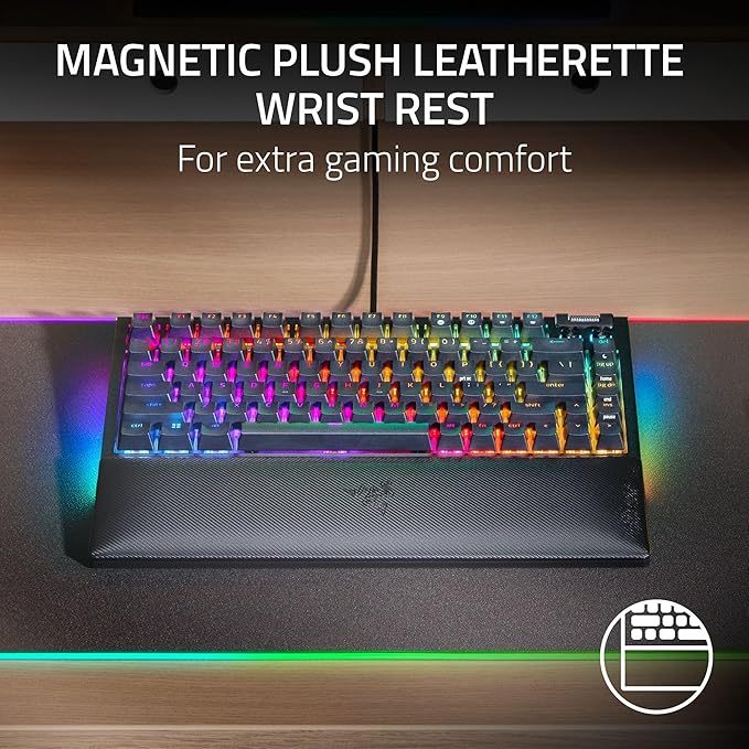 Razer BlackWidow V4 75% Mechanical Gaming Keyboard: Hot-Swappable Design - Compact &amp Durable - Orange Tactile Switches - Chroma RGB - MF Roller &amp Media Keys - Comfortable Wrist Rest - Black