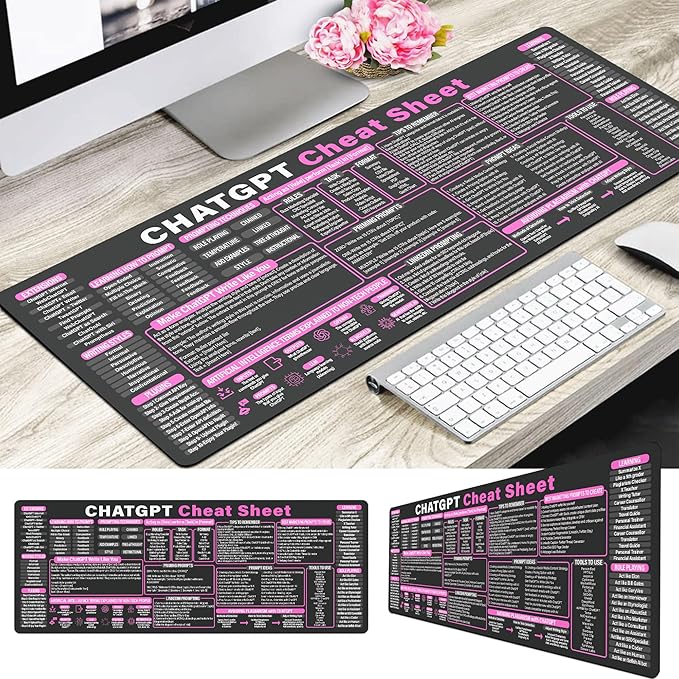 Chat GPT Cheat Sheet Mouse Pad - Large ChatGPT Quick Reference Desk Mat AI Cheat Sheet Mouse Pad for Developers Essential Computer Accessories for Study Work and Reference Purposes KMH