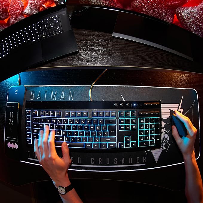 DC Comics Batman XL RGB Gaming Mat with 15W Wireless Charger | Customizable LED Anti-Slip Spill-Resistant