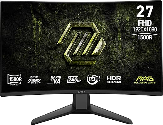msi MAG 274CF X24 27-inch 1920 x 1080 (FHD) Gaming Monitor 240Hz AMD Adaptive-Sync HDR Ready HDMI VGA Port VESA Mountable Tilt 4-Side Slim Bezel 0.5ms Black