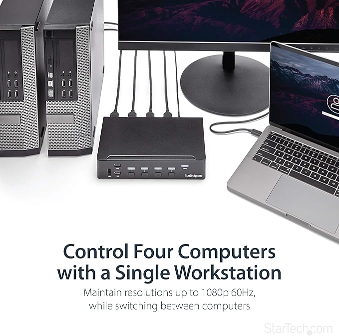 StarTech.com 4 Port HDMI KVM - HDMI KVM Switch - 1080p - USB 3.0 &amp Audio Support - KVM Video Switch TAA (SV431HDU3A2)