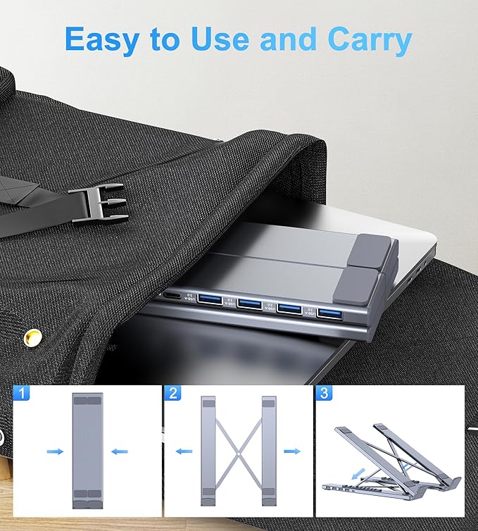 M61 USB C to USB Hub Portable Laptop Stand Aluminum 4 Ports USB3.0 Multiport Adapter Adjustable Laptop Docking Station Stand Compatible with MacBook Pro/Air Chromebook Keyboard Mouse HDD