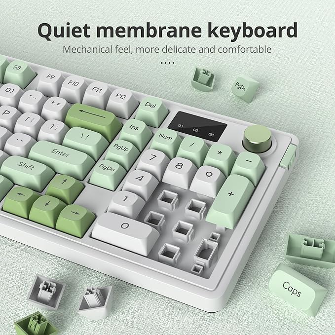 Owpkeenthy 96% Wireless Green Keyboard with Knob 98 Keys Silent Gasket Mouted Mechanical Feeling Membrane Gaming Keyboard 3-Mode Wired/Bluetooth 5.0/2.4G for Win/Mac(98 Green)