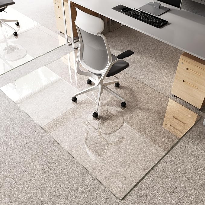 Tempered Glass Chair Mat 72x48 – Ultra-Clear Office Chair Mat for Hardwood Floors &amp Low-Pile Carpets – Heavy-Duty 0.2 Scratch-Resistant Surface with Non-Slip Pads – Supports 1000 lbs
