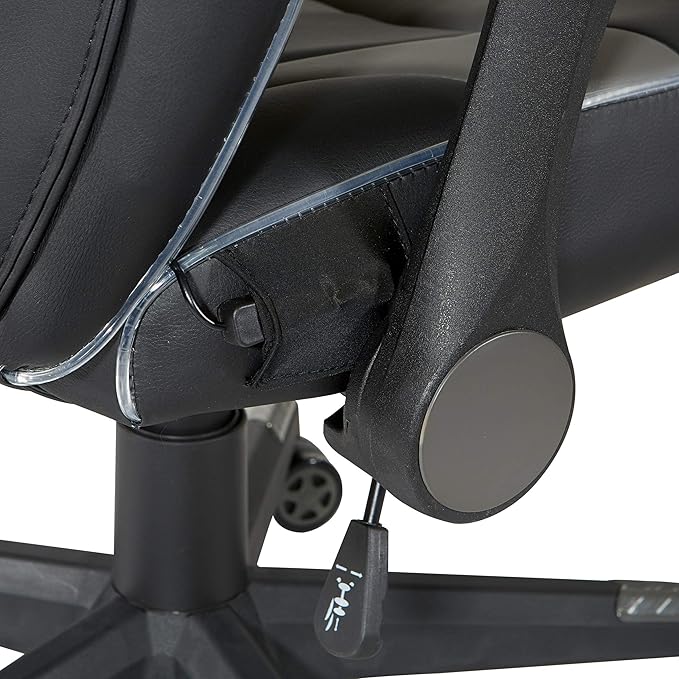 OSP Home Furnishings Output Mid-Back LED Lit Gaming Chair with Thick Padded Seat and Lumbar Support Black Faux Leather with Grey Trim and Accents