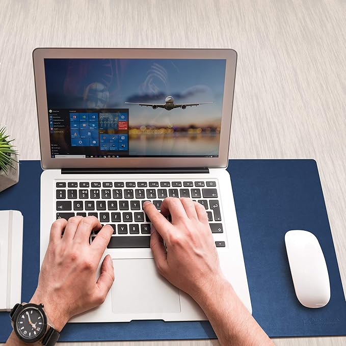 24 x 14 Leather Desk Pad - SKIDSTOP™ Ultra Smooth Executive Blotter and Protective Mat Large Mouse Pad for Office School Home Remote Business – Navy Blue