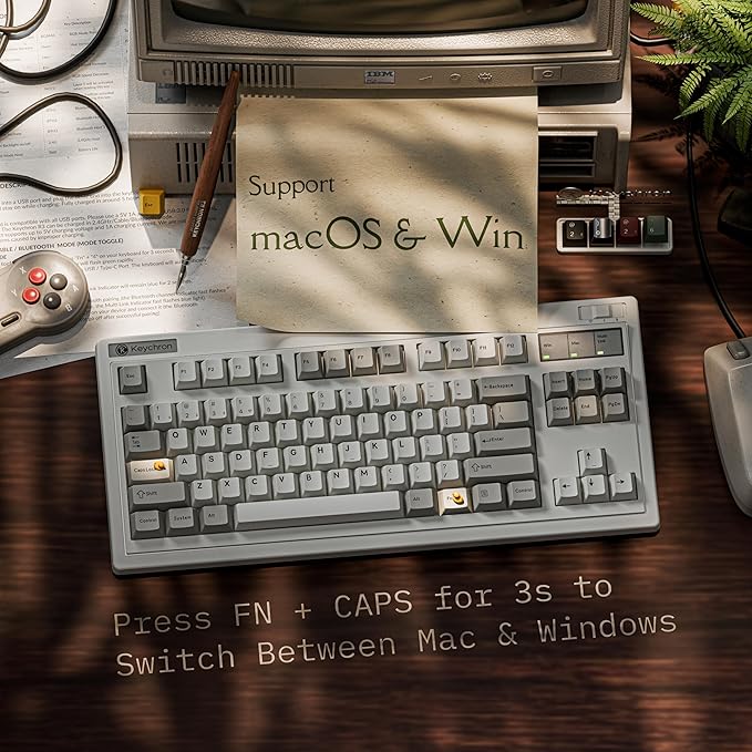 Keychron R3 Retro Wireless Mechanical Keyboard 80% TKL Hot Swappable RGB Linear Super Red Switch QMK Tri-Mode(2.4 GHz/Bluetooth/Wired) Compatible with Mac PC Linux