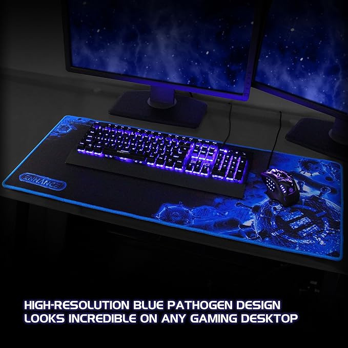 ENHANCE Pathogen Extra Large Gaming Mouse Pad (31.5 x 13.75 in) - Extended Mousepad with Anti-Fray Stitching Low Friction Smooth Surface Non-Slip Backing - Full Desk Mouse Mat (Blue)