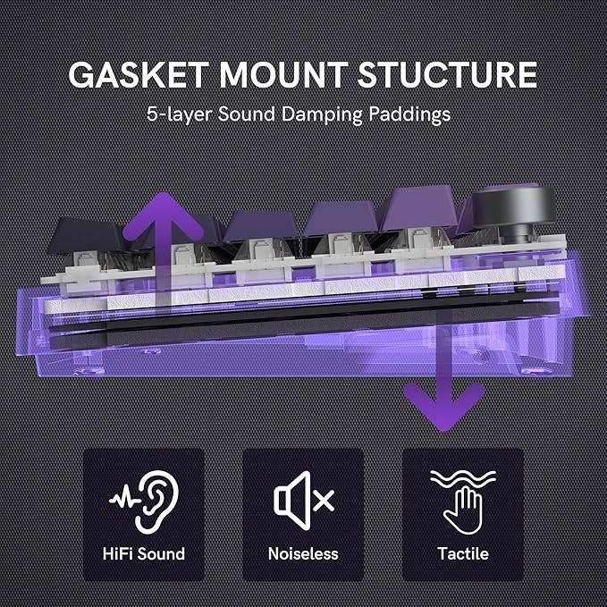 COSTOM WK75 75% Wireless Gaming Mechanical KeyboardBT5.0/2.4GHz/USB-C Hot Swappable Pre-lubed Custom Linear SwitchesGasket StructureRGB Backlit Keyboard for PC/Laptop/Xbox/PS4/PS5 (Purple)
