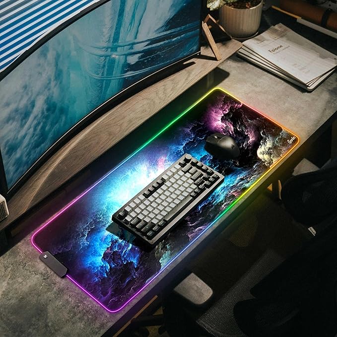 Gerlos RGB Large Gaming Mouse Pad Extended Soft LED Mouse Pad Non-Slip Rubber Base Water Resist Keyboard Pad Computer Mousepad 31.5×11.8 inches