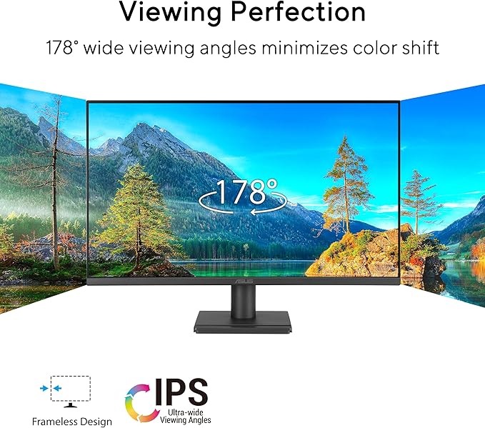 ASUS 27 1080P Eye Care Monitor (VA279HG) - IPS Full HD 99% sRGB Frameless 120Hz 1ms Adaptive-Sync HDMI VGA Low Blue Light Flicker Free Wall Mountable 3 yr Warranty