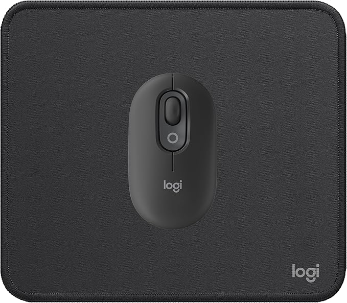 Logitech POP Mouse Compact Portable Wireless Bluetooth Mouse with Programmable Buttons and Quiet Clicks + Mouse Pad with Anti-Slip Rubber Base Spill-Resistant Surface - Graphite Bundle