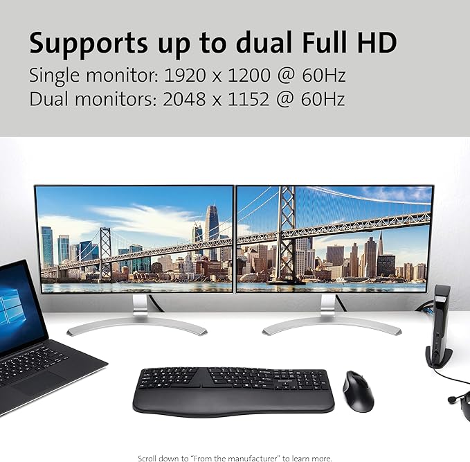 Kensington USB 3.0 Dual Display Docking Station for MacBooks Windows and Surface (K33972US)