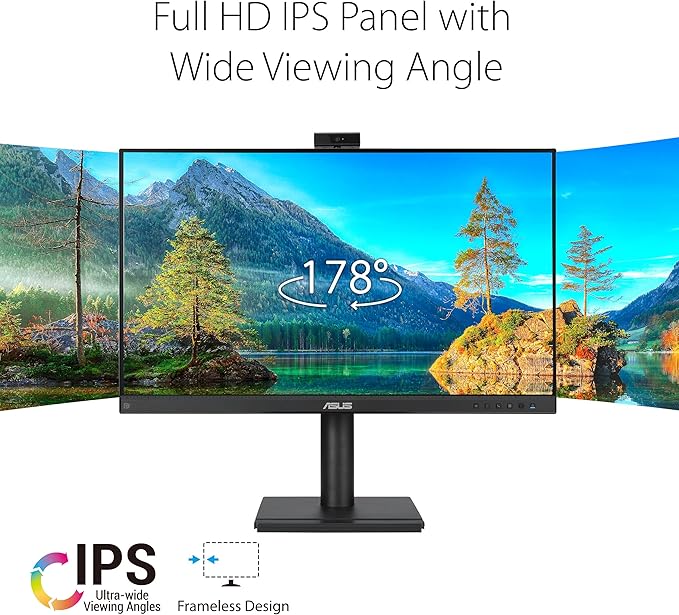 ASUS 27” 1080P Video Conferencing Monitor (BE279QFK) - Full HD IPS 100Hz Frameless Built-in Webcam Mic Array Speaker Height Adjustable Ergonomic Design Eye Care Wall Mountable 3 yr warranty
