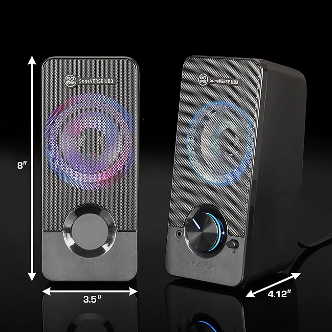 GOgroove UB3 Computer Speakers for Desktop and Laptop - Monitor Speakers with Loud Bass 2.5 Inch XL Drivers for 12W of Power Built-in Headphone and AUX Input Ports Computer Speakers for Desktop PC