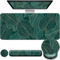 Desk Mat Set + Keyboard and Mouse Pad with Wrist Rest Support4-in-1 Large Mousepad Computer Mats for Desktop Home &amp Office-Green Leaves