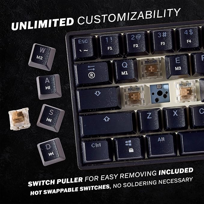 HK GAMING GK61 Mechanical Gaming Keyboard - 61 Keys Multi Color RGB Illuminated LED Backlit Wired Programmable for PC/Mac Gamer Clicky Switch (Gateron Optical Blue)