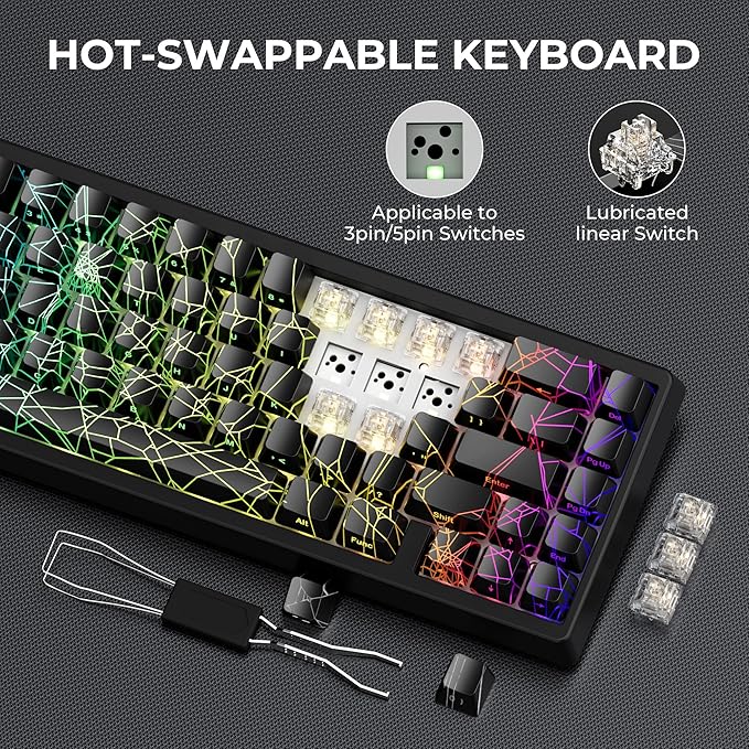 HITIME x XVX M67 60% Percent Keyboard Wireless QMK/VIA Black Spider Web Gaming Keyboard Tri-Mode Thocky Creamy Mechanical Key Board Hot Swappable Gasket Mount RGB IMD Tech for Win/Mac