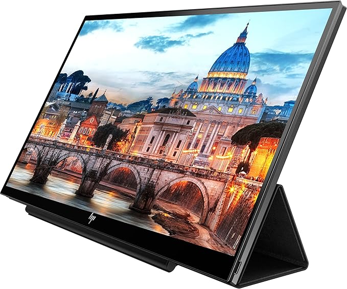 HP E14 FHD (1920x1080) Portable Monitor Travel Bundle with USB Type-C and Micro Bluetooth Speaker with Professional Sound Built-in Microphone and Remote Shutter for Selfies