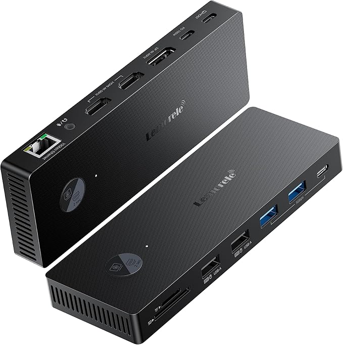 Lemorele 13-in-1 USB-C Docking Station Triple Monitor Dock DP 1.2 4K@60Hz 2X HDMI 2.0 4K@60Hz DP Needs DSC for 4K@30 Triple Mode 100W PD Gigabit Ethernet USB 3.0/2.0 SD/TF Audio Windows/Mac