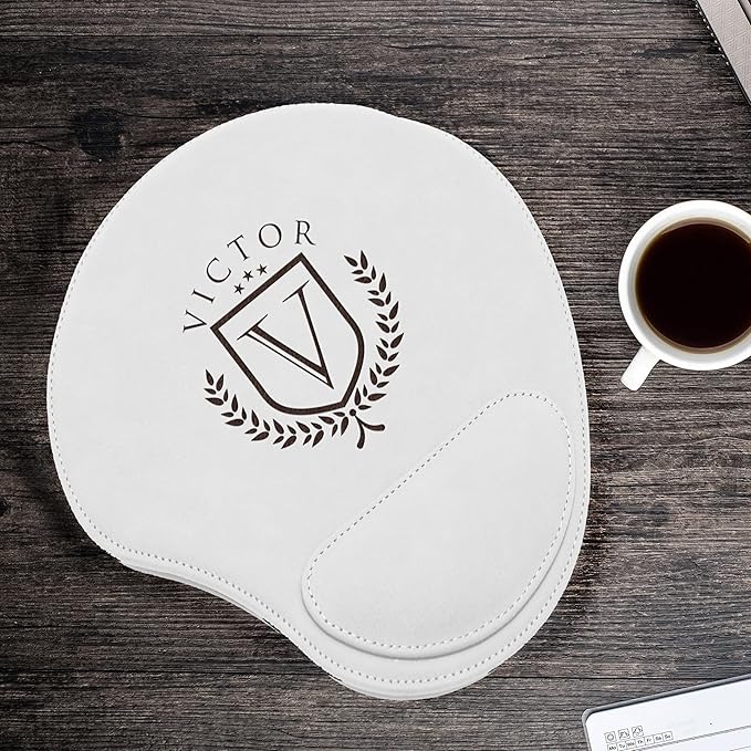 Custom Engraved and Personalized Mouse Pad with Wrist Rest Desk Accessories (White)