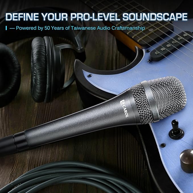 CAROL AC-910 XLR Wired Vocal Microphone – Dynamic Cardioid Mic with Dual-Engine AHNC Noise Cancelling Tech for Singing Karaoke Stage &amp Studio Includes Microphone Mic Clip &amp 14.8ft XLR Cabl