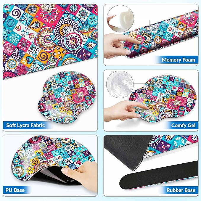 Desk Pad Keyboard Wrist Rest and Mouse Pad Coaster SetLarge XXL Desk Mat Matt Cover Ergonomic Mousepad with Memory Foam for Women Desktop Computer &amp Office -Mexican Style