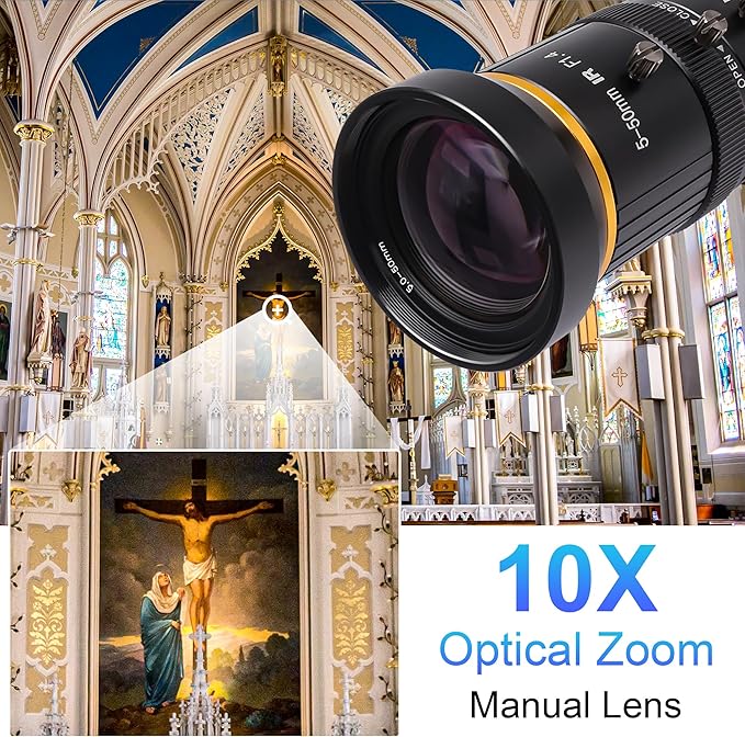 SVPRO 4K Streaming Webcam with 5-50mm Zoom Lens USB &amp HDMI Dual Ouput10X Optical Zoom Manual Focus Camera H.264 Computer Vision Industrial Security Camera for PC/Monitor/TV/Projector