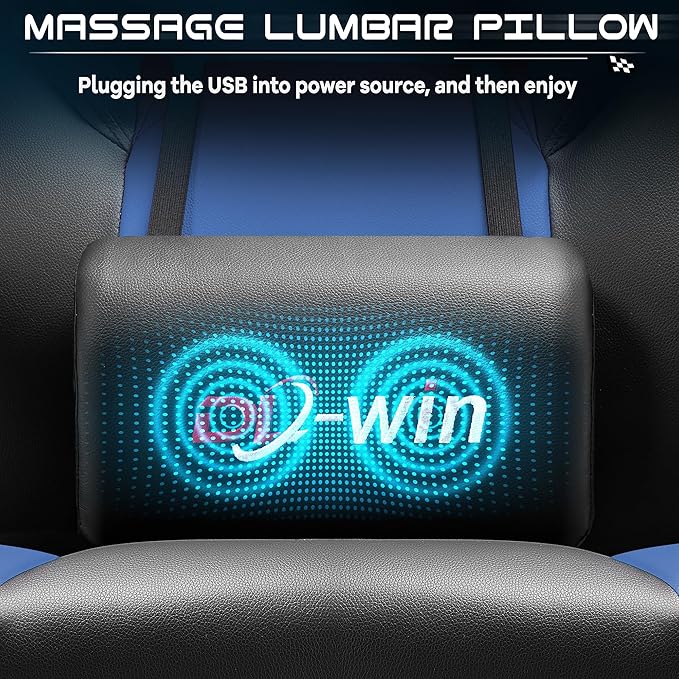 Gaming Chair with Footrest Video Game Chair for Adults Ergonomic Big and Tall Computer Chair with Massage Lumbar Height Adjustable 360° Swivel Seat and Headrest (Blue)