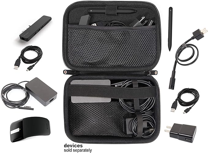 Microsoft Surface-Accessories organizing case by getgear for Surface-Dock Charger Adapter Arc Mouse Surface Pen USB 3.0 Hub Docking Station and Others (Black)
