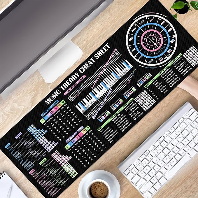 Piano Music Theory Mouse Mat – All-in-One Cheat Sheet for Beginners Students &amp Music Creators Essential Computer Accessories for Study Work and Reference Purposes NVA