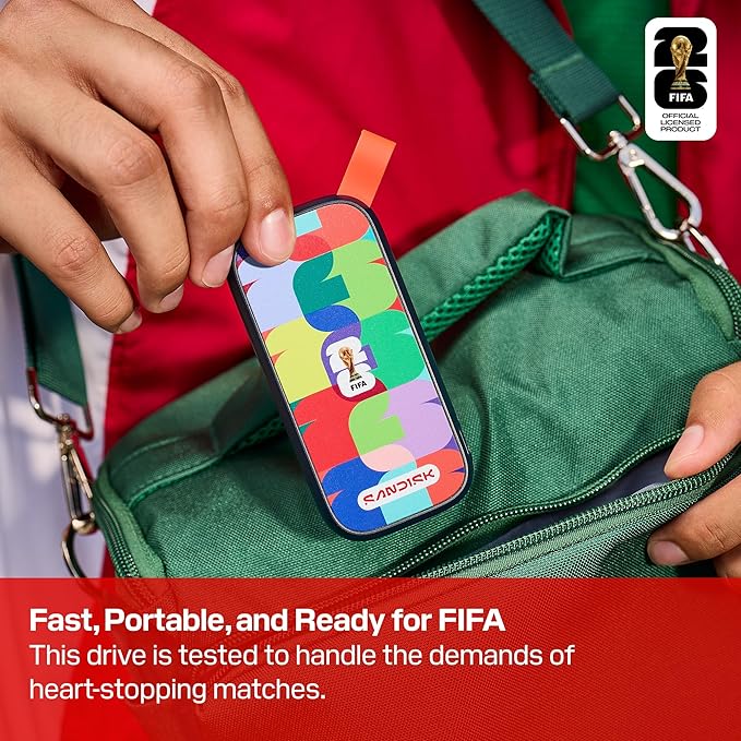 SANDISK 1TB Portable SSD FIFA World Cup 2026 Edition – Up to 800MB/s – Compatible with laptops Plus Android Tablets and Phones – Black - SDSSDE30F-1T00-G25