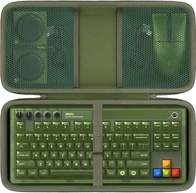 co2CREA Hard Travel Case Compatible with 8BitDo Retro Mechanical Keyboard 87 Keys Dual Super Programmable Buttons (Green Case)