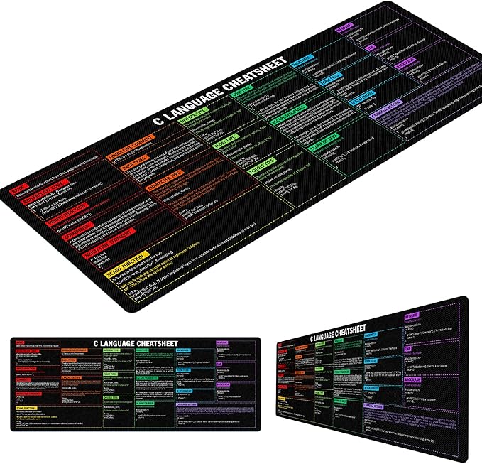 C Programming Language Cheat Sheet Mouse Mat KMH Mouse Pad for Coders Developers Large Desk Mat C Basics Mousepad Essential Computer Accessories for Study Work and Reference Purposes