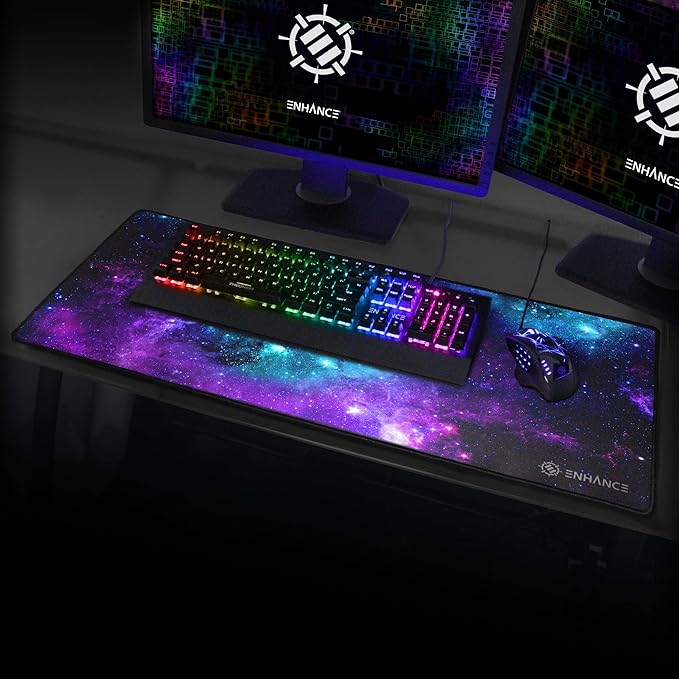 ENHANCE Extended Gaming Mouse Pad XL Mouse Mat Desk Accessories - Anti-Fray Stitching and Low-Friction Tracking Surface Non-Slip Backing for Professional eSports - Dimensions: 80 x 32.5 cm - Galaxy