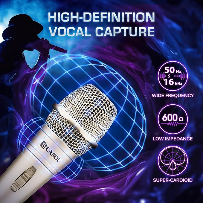 CAROL E dur-916S Golden XLR Wired Vocal Microphone for Singing – Dynamic Supercardioid Mic with Dual Shock Mount System for Karaoke Stage &amp Public Speaking Includes Mic 14.8ft XLR Cable &amp S