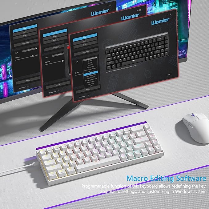 Womier 60% Percent Keyboard with Light Box Wired Keyboard Gaming Mechanical with MCA Keycaps OEM Profile Programable 64 Keys Hot Swap RGB Cream Key Board for PC Computer Win/MAC (WK68 PRO-White)