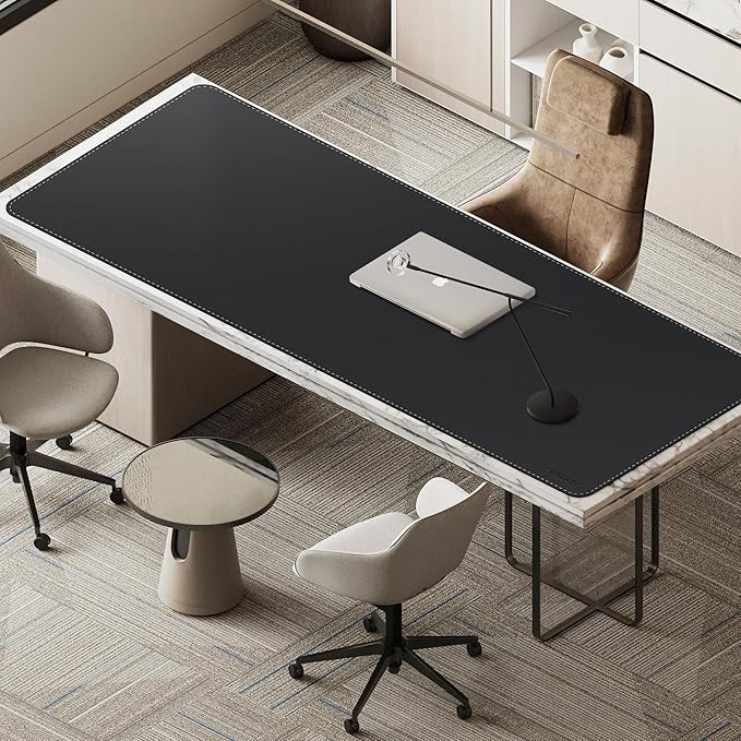 Mydours Super Size 71 x 28 Desk Mat PU Leather Heavy-Duty Office Blotter for Laptop Keyboard Gaming-Ready Extended Mouse Pad with Scratchproof &amp Spill-Resistant Features (Black)