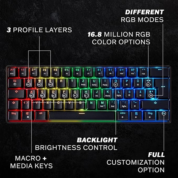 HK GAMING GK61 Mechanical Gaming Keyboard - 61 Keys Multi Color RGB Illuminated LED Backlit Wired Programmable for PC/Mac Gamer Clicky Switch (Gateron Optical Blue)