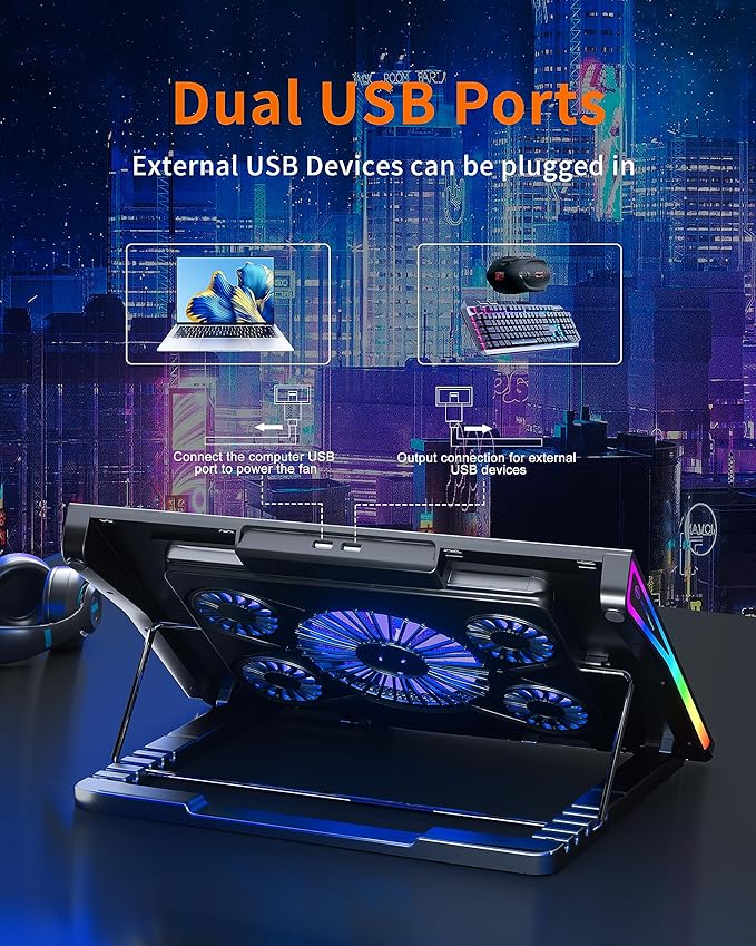 AICHESON Gaming Laptop Cooling Pad RGB Lights Computer Cooler Stand 5 Quiet Fans for 15.6-18 Inch Laptops PC Notebook Heat Dissipation AA2