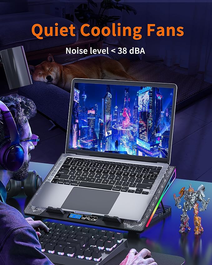 AICHESON Gaming Laptop Cooling Pad RGB Lights Computer Cooler Stand 5 Quiet Fans for 15.6-18 Inch Laptops PC Notebook Heat Dissipation AA2