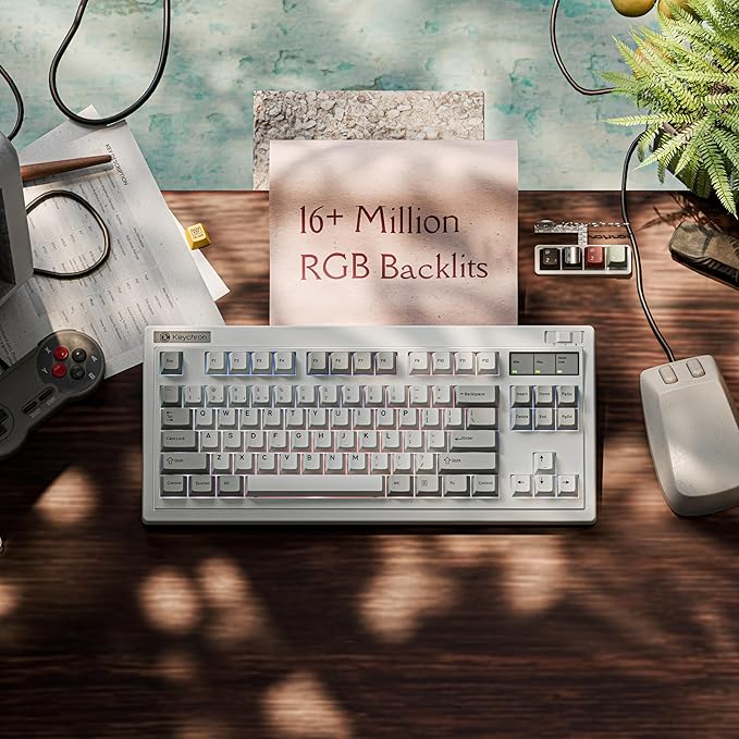 Keychron R3 Retro Wireless Mechanical Keyboard 80% TKL Hot Swappable RGB Linear Super Red Switch QMK Tri-Mode(2.4 GHz/Bluetooth/Wired) Compatible with Mac PC Linux