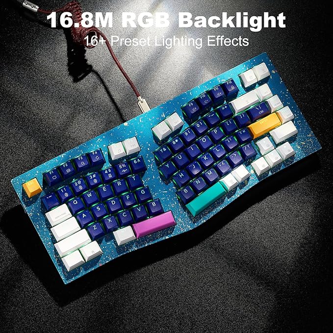 Hexgears F2 - Aluminum Custom Mechanical Keyboard Split Alice 83 Key Layout Ergonomic Keyboard Hot Swappable Creamy Linear Switch BT5.0/2.4GHz/USB-C RGB Backlit for Win/Mac (Color Blue)