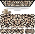 Large XXL Gaming Desk Mat 31.5x 11.8 Ergonomic Keyboard Wrist Rest &amp Mouse Pad Wrist Rest + Coaster Set Non-Slip Base Memory Foam Office and Home Leopard Print