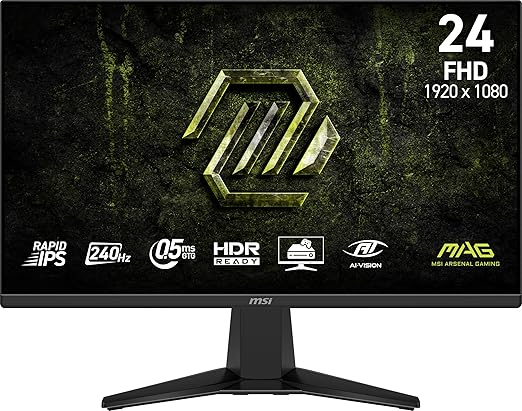 msi MAG 245F X24 24-inch 1920 x 1080 (FHD) Gaming Monitor 240Hz FreeSync Premium HDR Ready HDMI VGA Port VESA Mountable Tilt 4-Side Slim Bezel 0.5ms Black